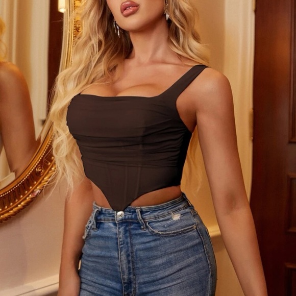 Boho zip up back mesh corset bustier sexy crop top - Picture 4 of 15